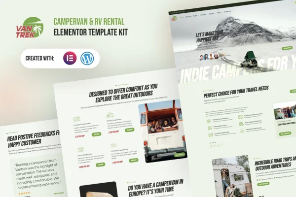 VanTrek campervan and RV rental Elementor Pro template kit preview