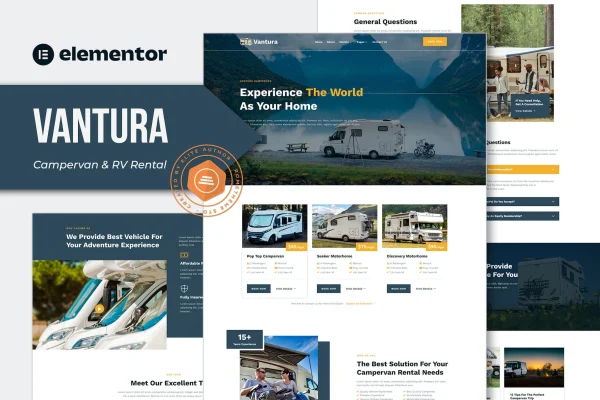 Vantura campervan and RV rental Elementor template kit preview