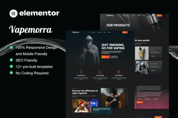 Vapemorra vape store Elementor template kit cover image