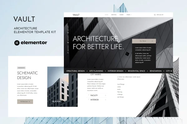 Vault architecture and interior Elementor template kit cover image