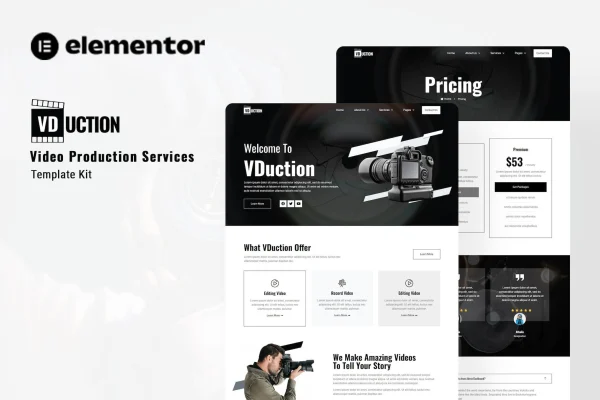 VDuction video production Elementor template kit page layouts preview