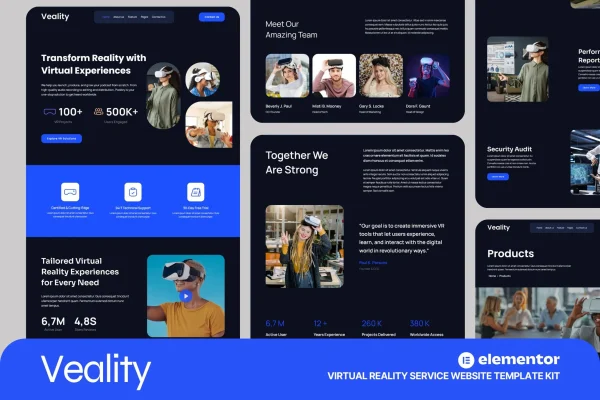 Veality virtual reality service Elementor template kit cover