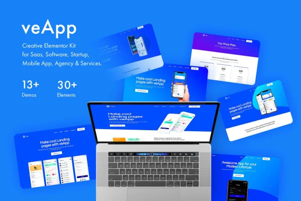 veApp mobile app and startup Elementor template kit cover image