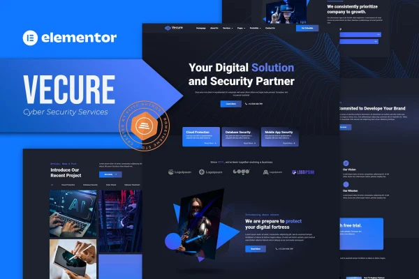 Vecure cyber security services Elementor template kit preview