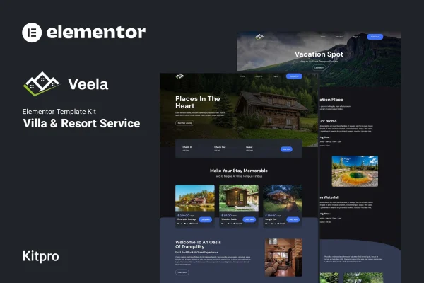 Veela vacation rental and resort Elementor template kit preview
