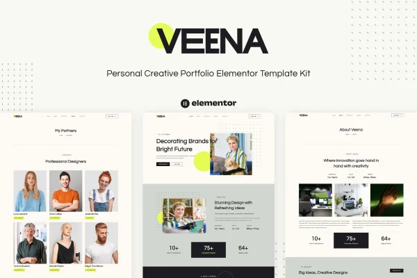 Veena personal creative portfolio Elementor template kit preview