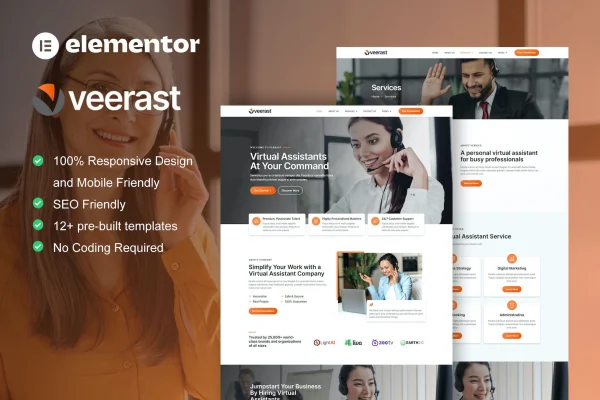 Veerast virtual assistant service Elementor template kit preview