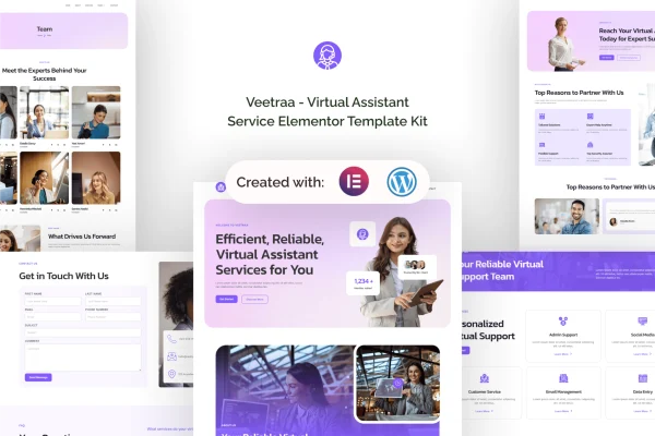 Veetraa virtual assistant service Elementor template kit preview