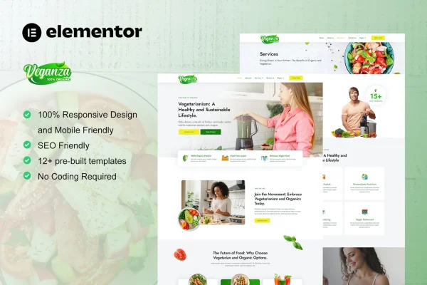 Veganza organic food and vegetarian Elementor template kit preview