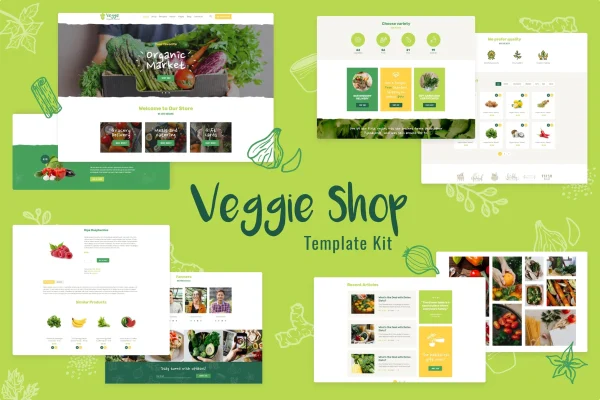 Veggie organic food and eco online store Elementor template kit preview