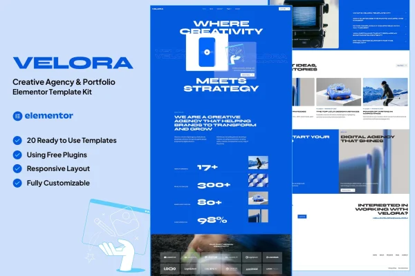 Velora creative agency and portfolio Elementor template kit preview