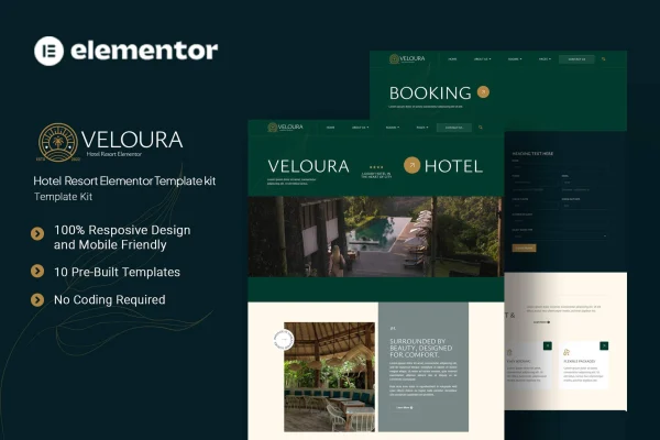 Veloura hotel resort Elementor template kit cover image
