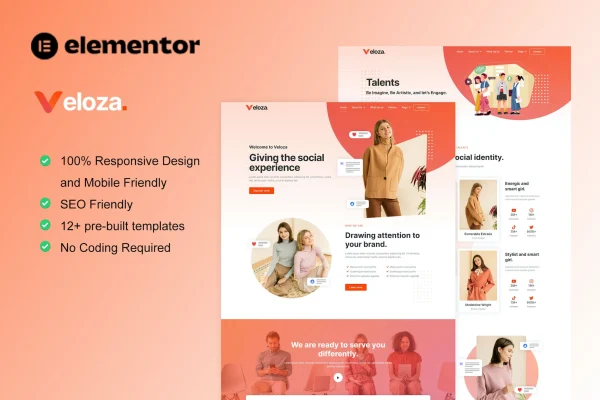 Veloza influencer and talent agency Elementor template kit preview