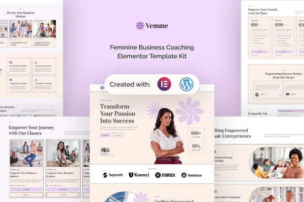 Vemme feminine business coaching Elementor template kit preview