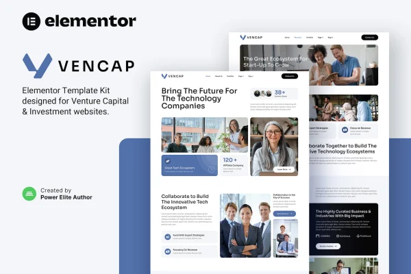Vencap venture capital and investment Elementor template kit preview