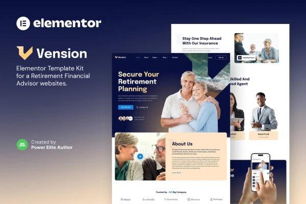 Vension retirement planning consulting Elementor template kit preview