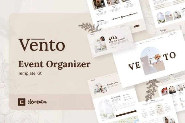 Vento event organizer Elementor template kit preview