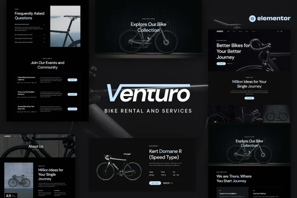 Venturo bike rental and services Elementor template kit cover image