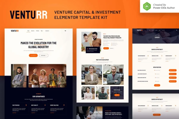 Venturr venture capital and investment Elementor template kit preview