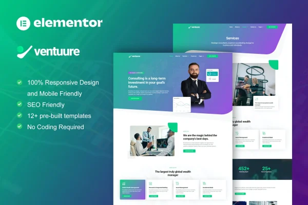 Ventuure business consulting and investment Elementor template kit preview