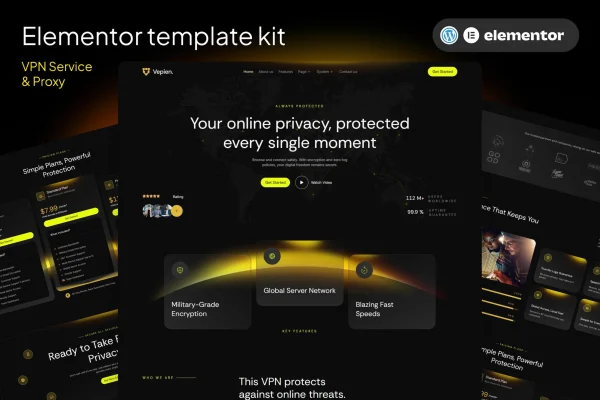 Vepien VPN service and proxy Elementor template kit preview