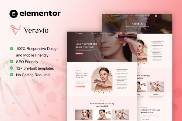 Veravio Elementor template kit preview for makeup artists and hair stylists