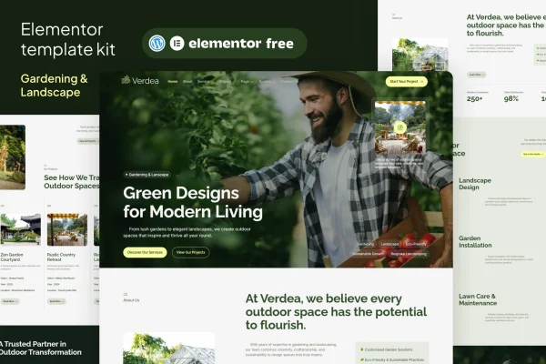 Verdea landscaping and gardening Elementor template kit preview