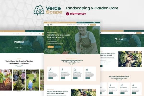 VerdeScape landscaping and garden care Elementor template kit preview