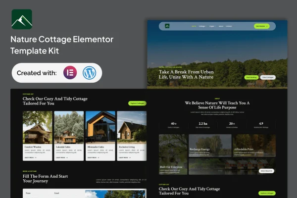 Veridian nature cottage Elementor template kit preview