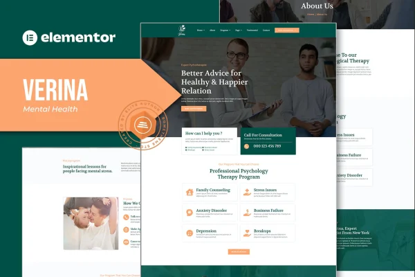 Verina mental health Elementor template kit preview