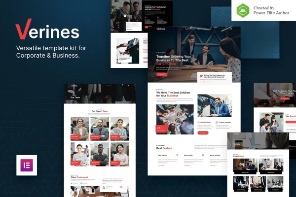 Verines corporate and business Elementor template kit preview
