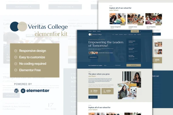Veritas university and school Elementor template kit preview