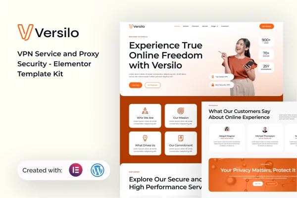 Versilo VPN and proxy security Elementor template kit preview
