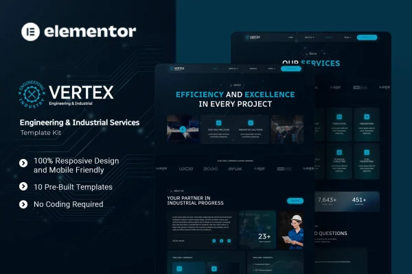Vertex engineering and industrial services Elementor template kit preview