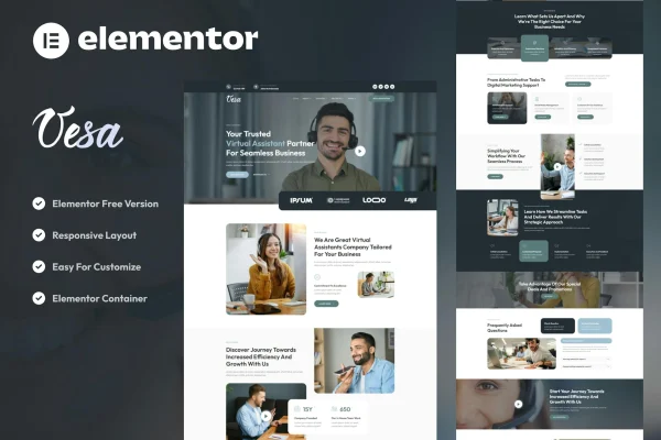 Vesa virtual assistant business Elementor template kit preview