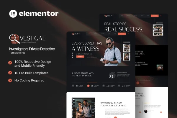 Vestigae private detective Elementor template kit preview