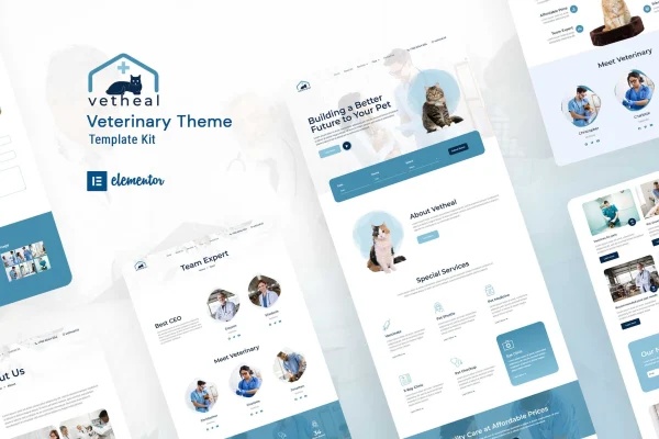 Vetheal veterinary clinic Elementor template kit cover image