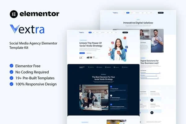 Vextra social media agency Elementor template kit preview
