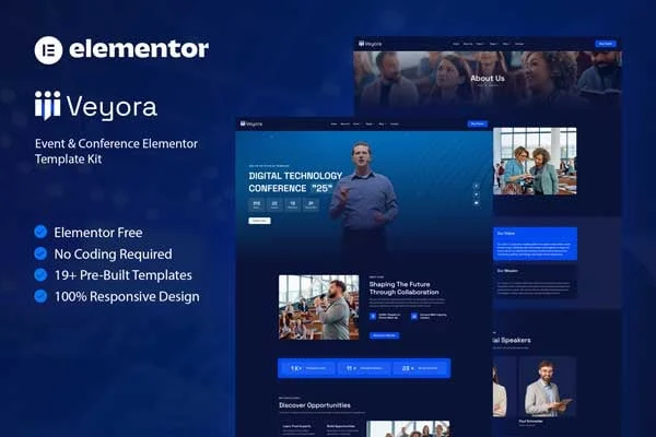 Veyora event and conference Elementor template kit preview
