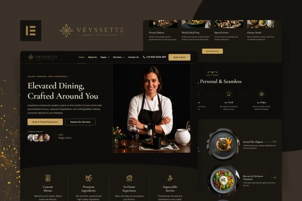 Veyssette private chef services Elementor Pro template kit preview
