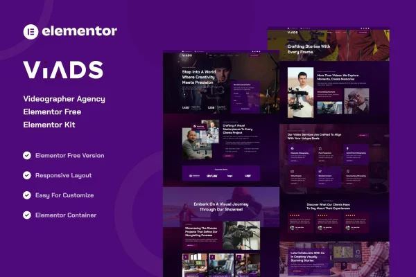 Viads videographer agency Elementor template kit cover image