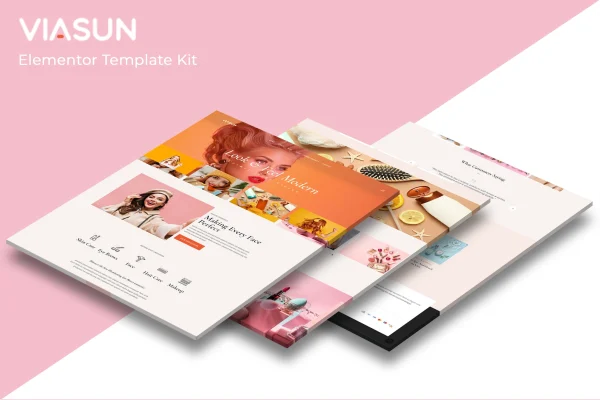 Viasun single product Elementor Pro template kit cover showing beauty store page designs
