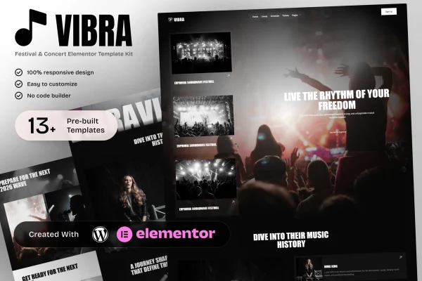 Vibra music festival and concert Elementor template kit preview