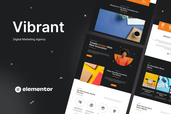 Vibrant digital agency Elementor template kit page previews