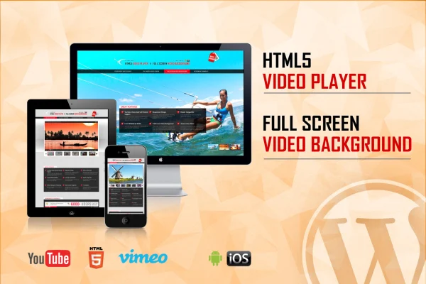 Video Player & Video Background WordPress Plugin banner with a full-screen video background
