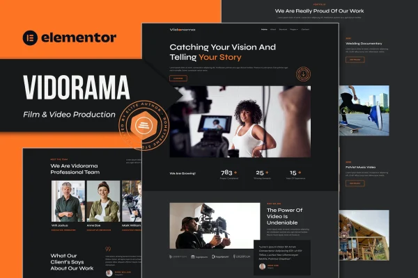 Vidorama film and video production Elementor template kit preview
