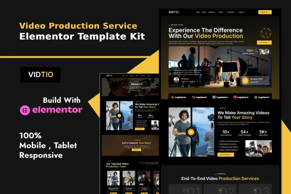 Vidtio video production Elementor template kit cover image