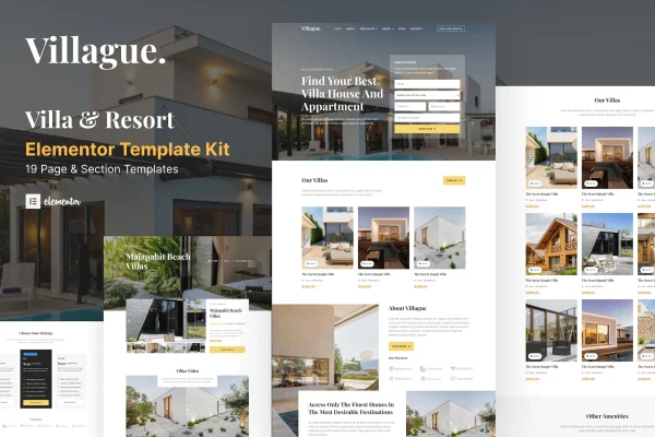 Villague private villa and resort Elementor template kit preview