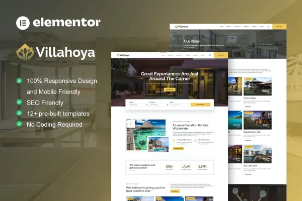 Villahoya villa vacation rental Elementor template kit preview