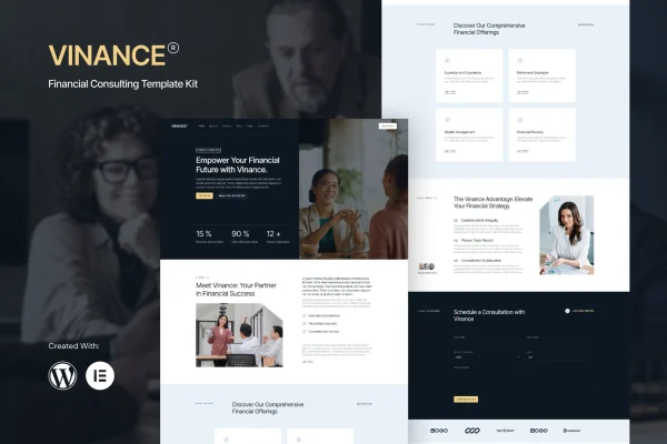 Vinance financial consulting Elementor template kit preview